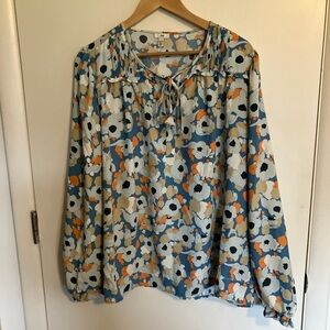 Joie Floral Tie-Neck Blouse - Blue, Orange, Cream